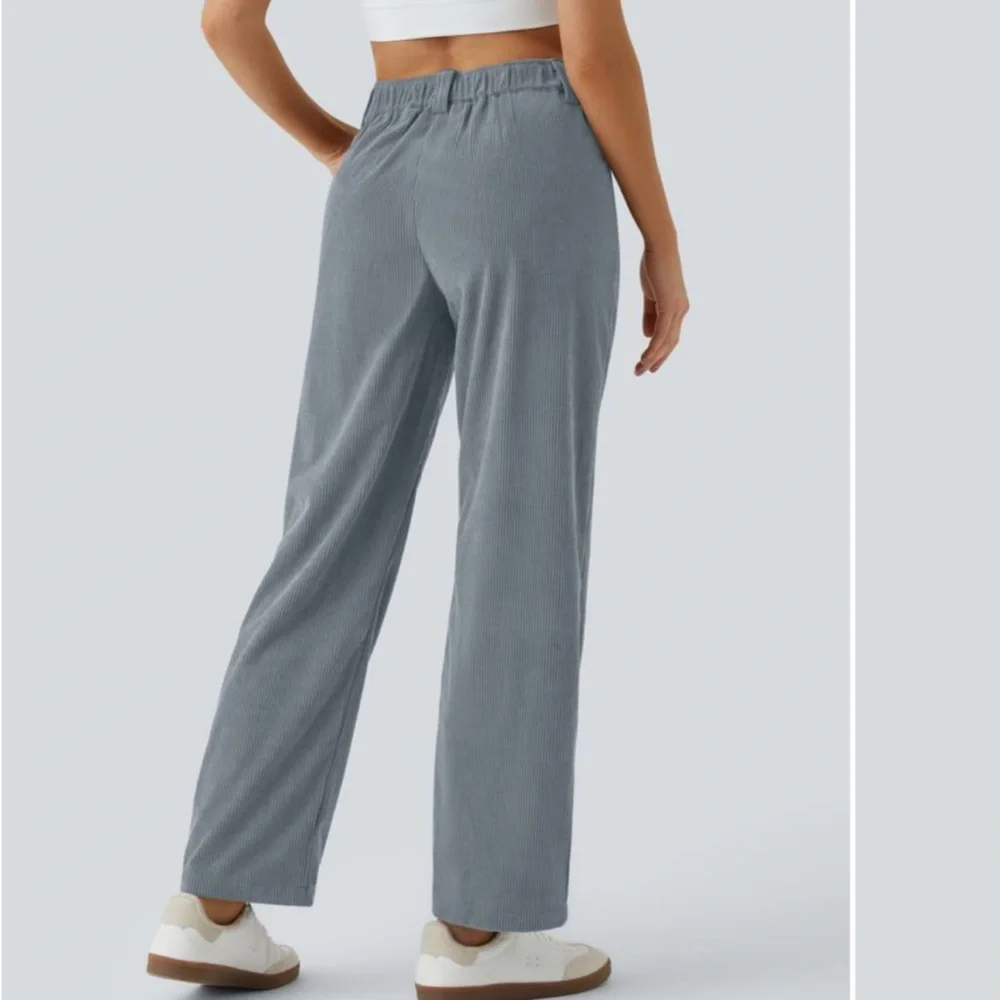 NWT Halara Mid Rise Zipper Pocket Corduroy Casual Pants Cloud Gray Blue Size L - Picture 2 of 7